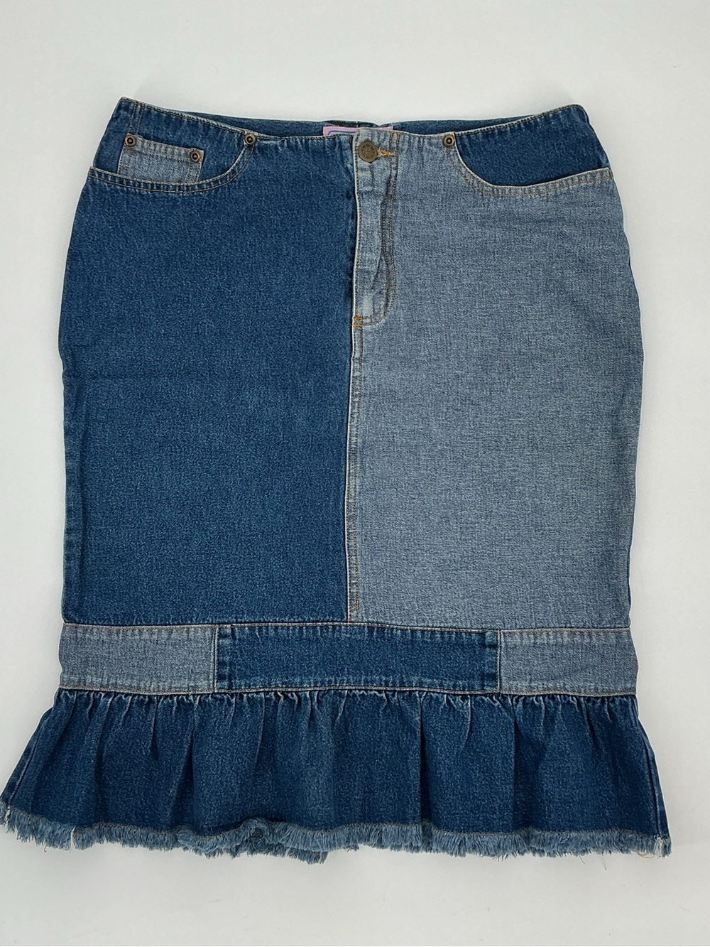 S.L.A. Style Life Attitude Ladies Y2K Denim Patchwork Ruffle Hem Retro Skirt